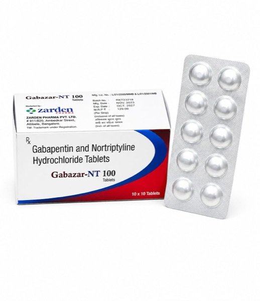 Gabazar-NT 100 Tablets - Gabapentin 100 mg & Nortriptyline Hydrochloride 10 mg - Zarden Pharma